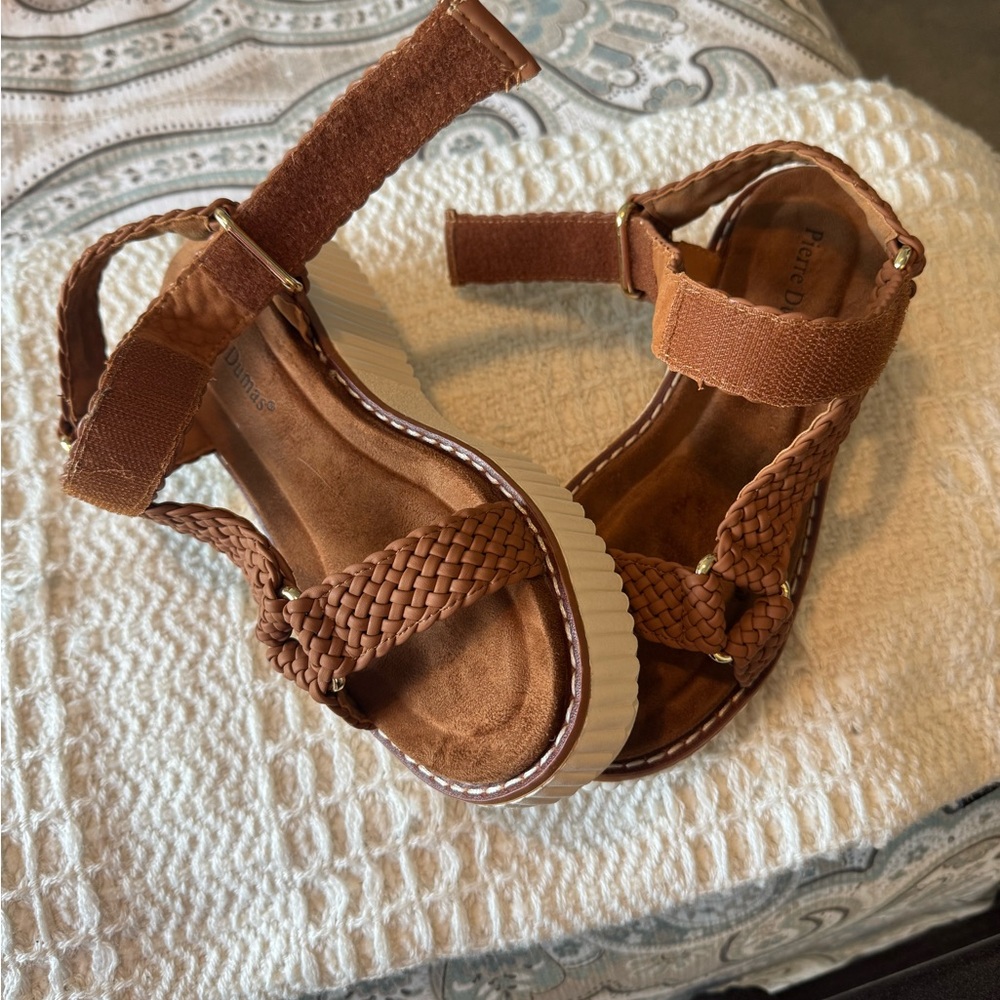 Brown Woven Platform Sandals